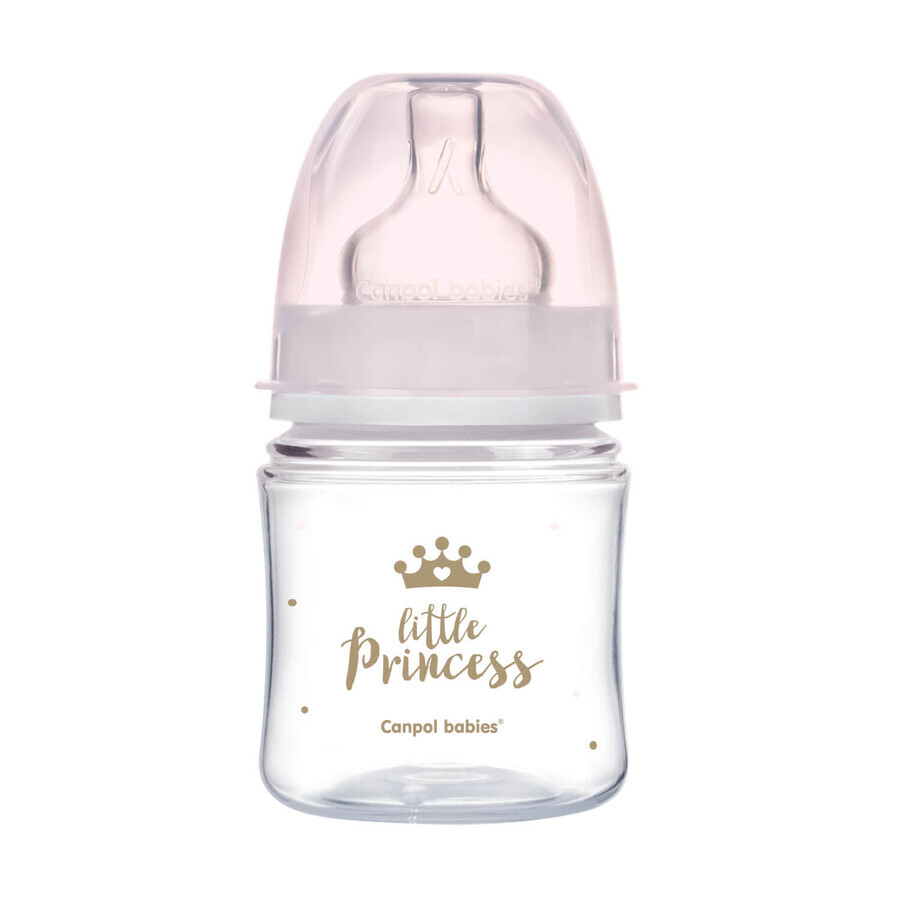 Canpol Babies EasyStart, antikoliekfles, brede mond, Royal Baby, roze, vanaf de geboorte, 120 ml