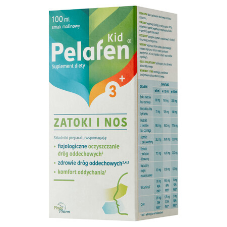 Pelafen Kid 3+ Sinus et Nez, sirop pour enfants de plus de 3 ans et adultes, saveur framboise, 100 ml