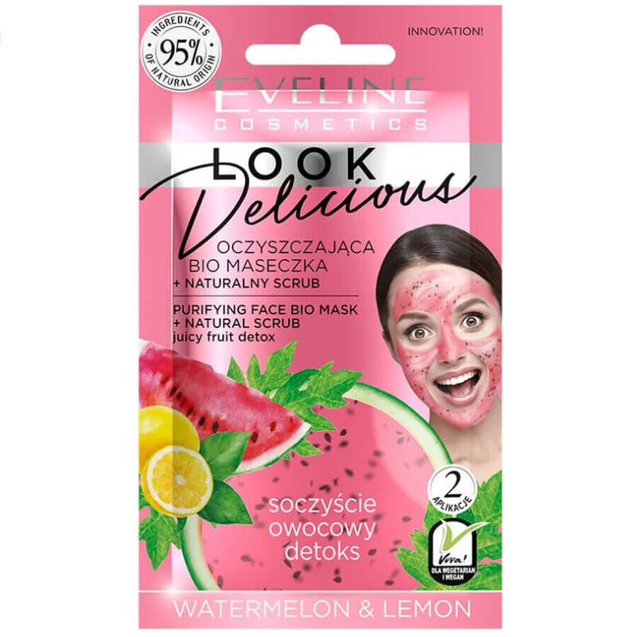 Eveline Cosmetics Look Delicious, Organic purifying mask with natural peeling, watermelon and lemon, 10 ml