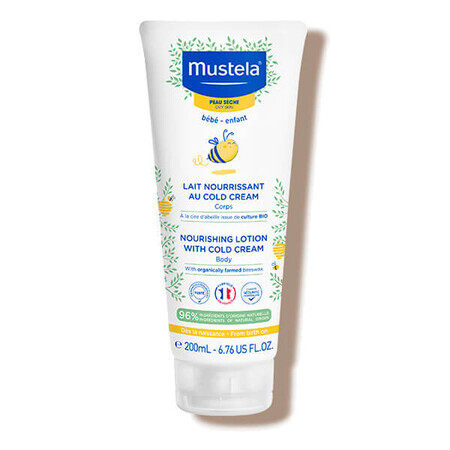 Mustela Bebe Enfant, voedende lichaamsmelk, met Cold Cream en biologische bijenwas, vanaf de geboorte, droge huid, 200 ml