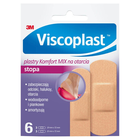 Viscoplast Foot, pansements Comfort Mix pour abrasions, 6 pièces