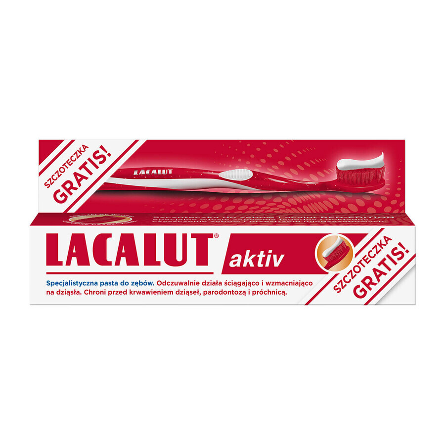 Lacalut Aktiv, pasta dentífrica, 75 ml + cepillo de dientes edición roja de regalo