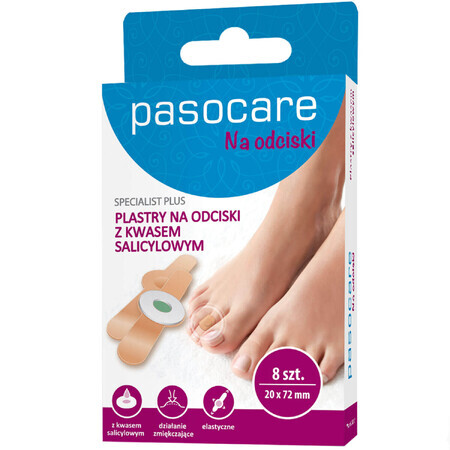 Pasocare Specialist Plus, Band-Aids, Salicylic Acid, 20mm x 72mm, 8 Pieces