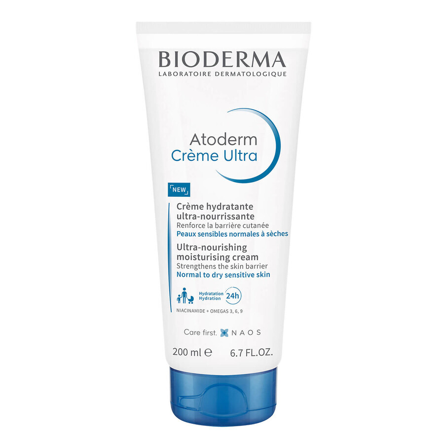 Bioderma Atoderm Creme Ultra, crème hydratante corps ultra-nourrissante, peaux normales, sèches et sensibles, 200 ml