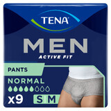 Tena Men Active Fit Pants, absorberende slip voor heren, maat S/M, 75-105 cm, Normaal, 9 stuks