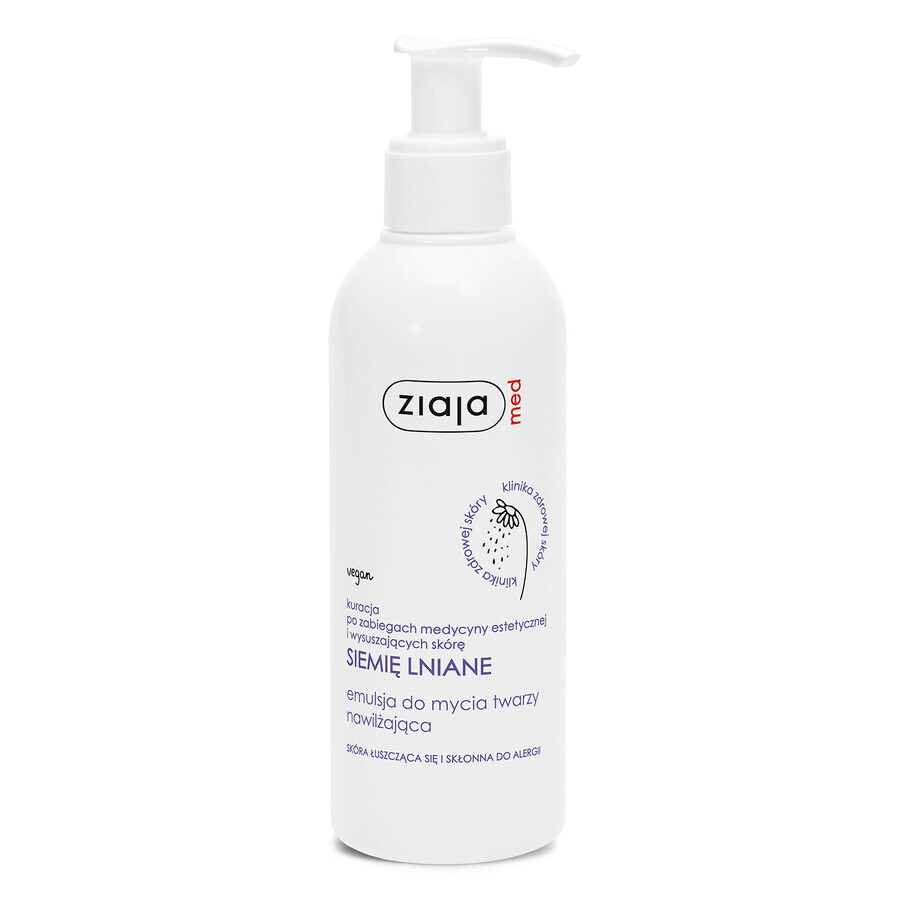 Ziaja Med Siemię Lniane, emulsión lavacara hidratante, descamación y piel propensa a alergias, 190 ml.