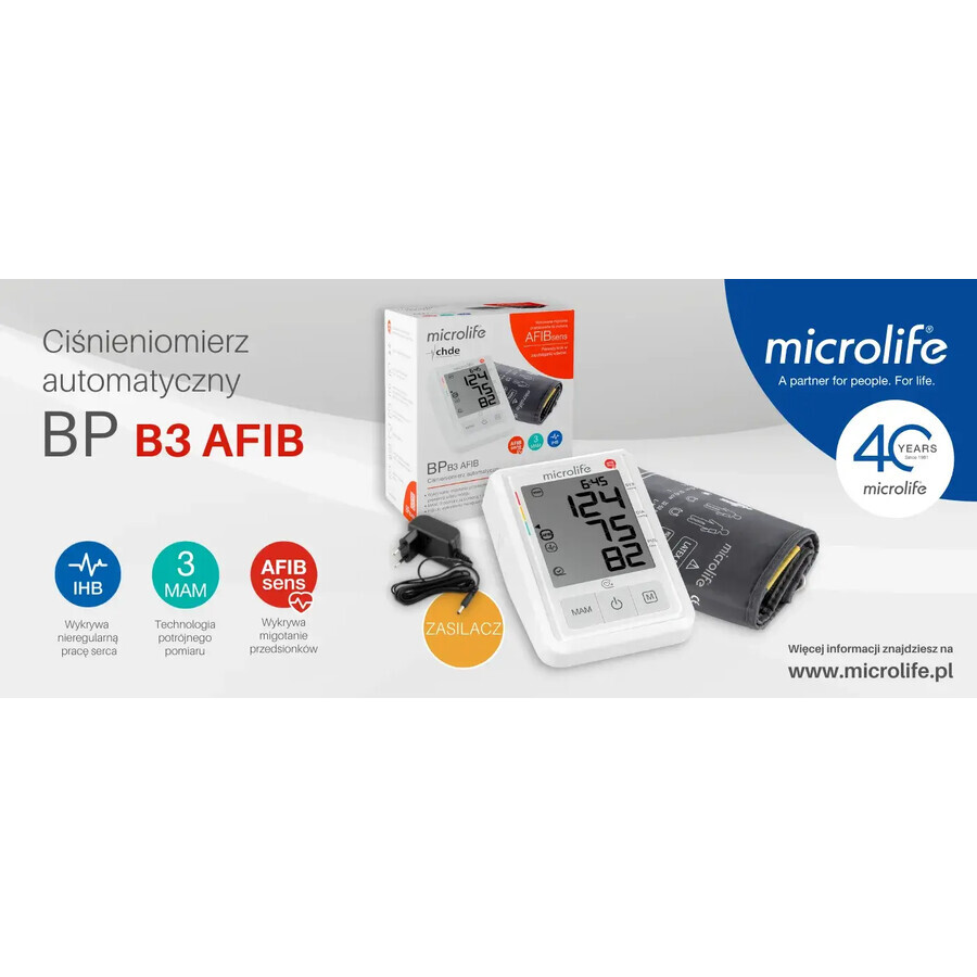 Microlife BP B3 AFIB, tensiomètre automatique au bras avec alimentation