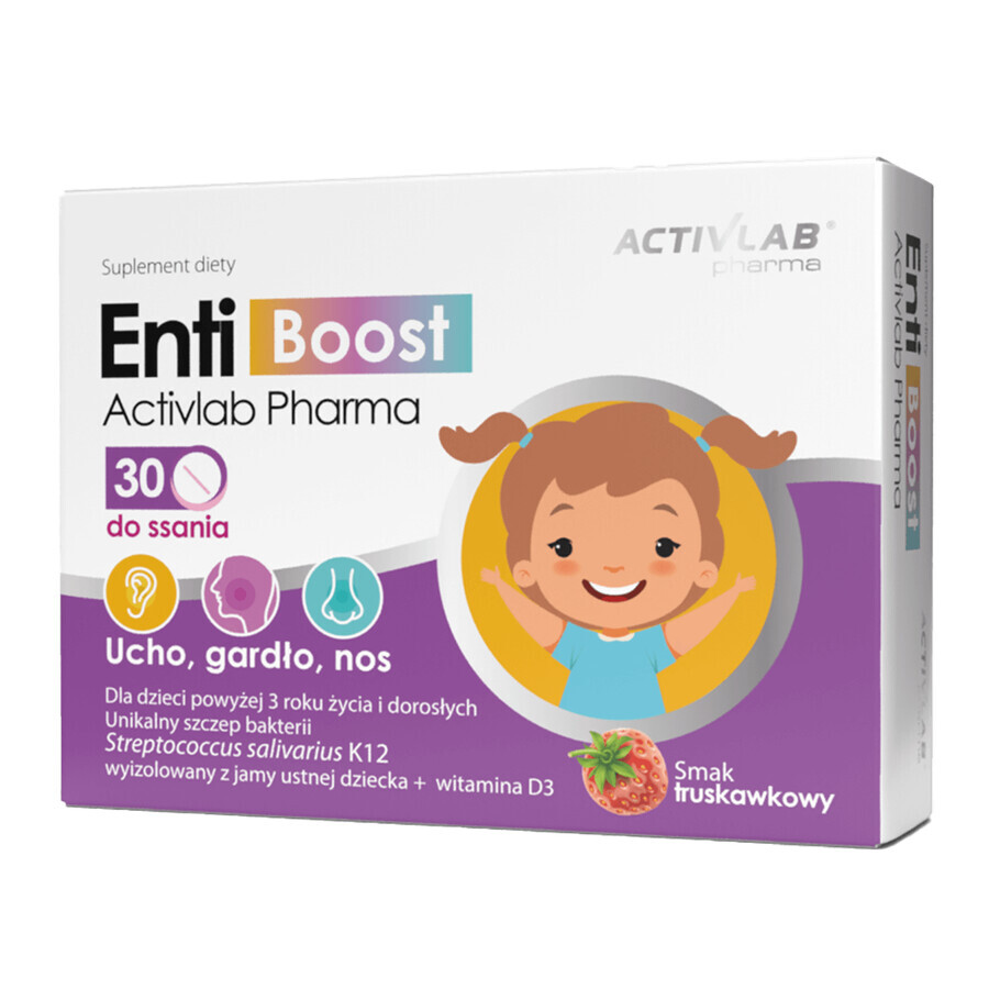 Activlab Pharma EntiBoost, voor kinderen vanaf 3 jaar en volwassenen, aardbeiensmaak, 30 zuigtabletten