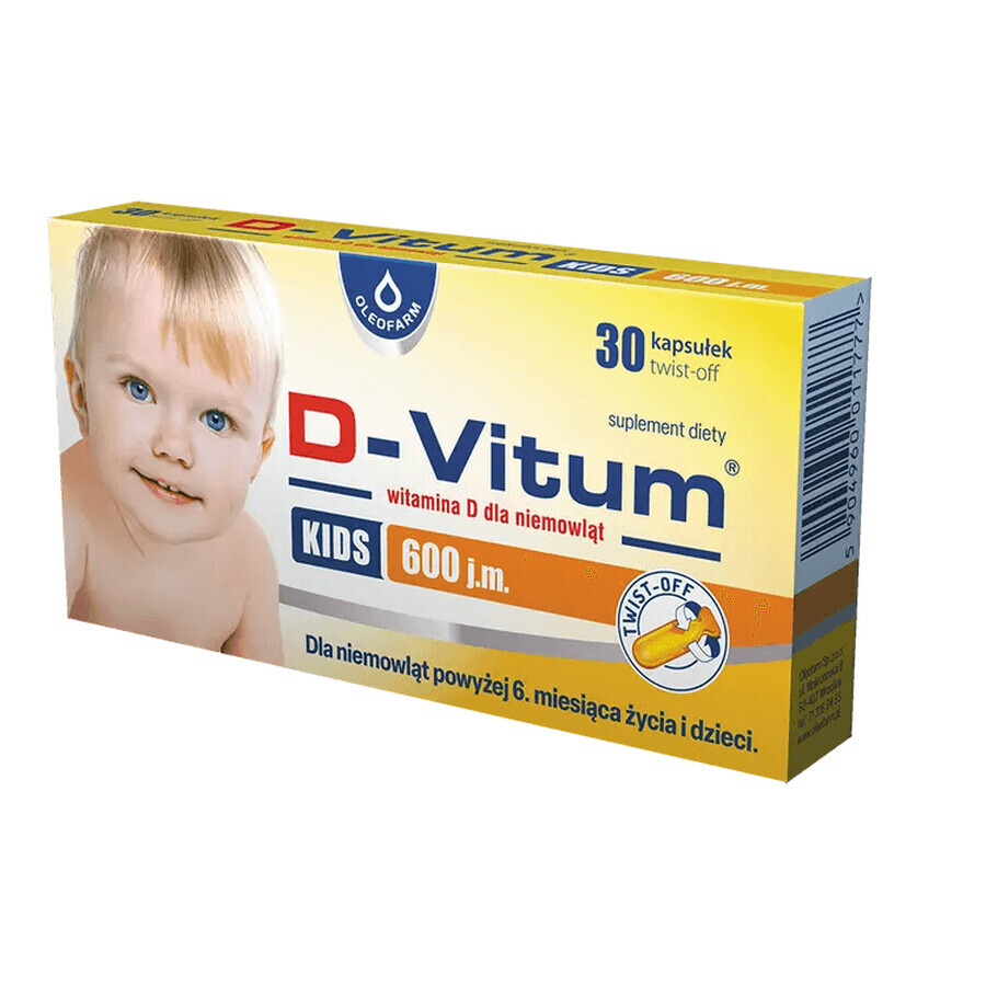 D-Vitum Kids 600 IE, vitamine D voor baby&#39;s vanaf 6 maanden en kinderen, 30 twist-off capsules