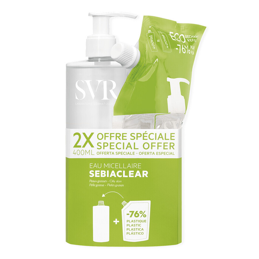 SVR Sebiaclear Eau Micellaire set, micellaire vloeistof, 400 ml + navulling, 400 ml