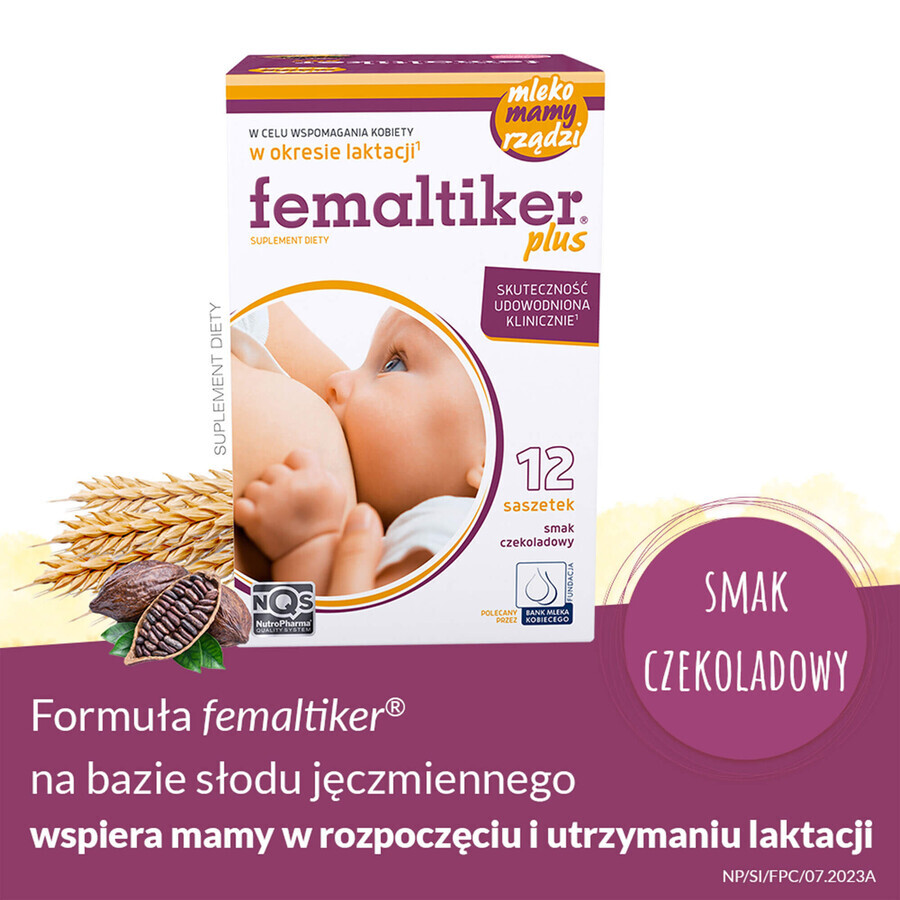 Femaltiker Plus, chocoladesmaak, 12 sachets VERONTREINIGDE VERPAKKING