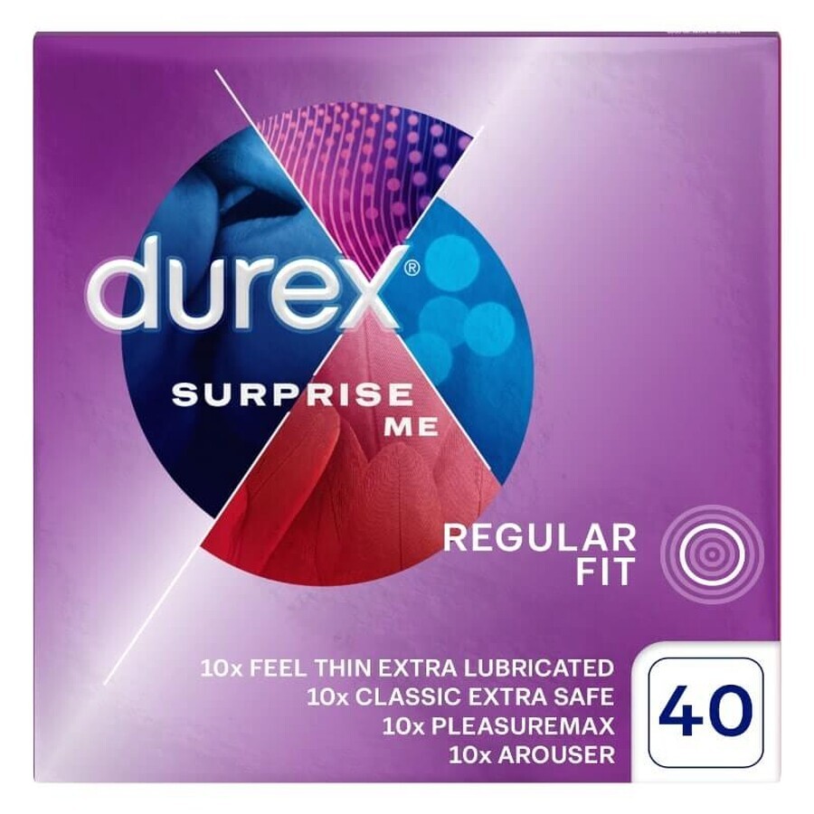 Durex Surprise Me, set di preservativi, 40 pezzi CONFEZIONE DIFETTOSA