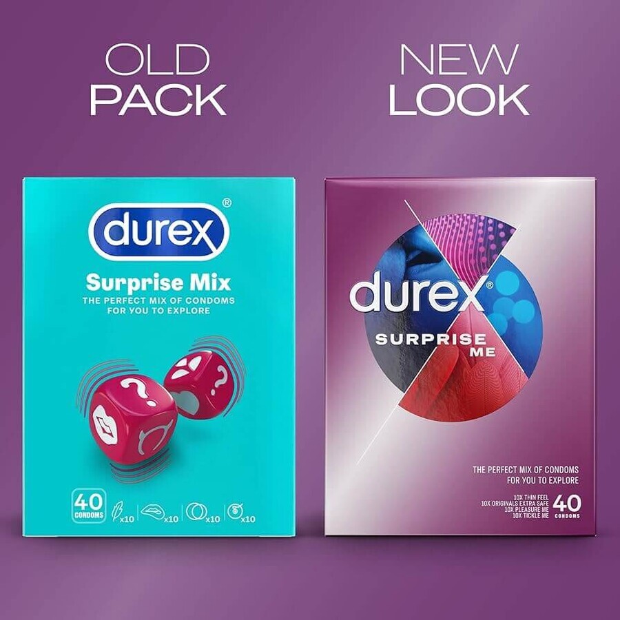 Durex Surprise Me, set di preservativi, 40 pezzi CONFEZIONE DIFETTOSA