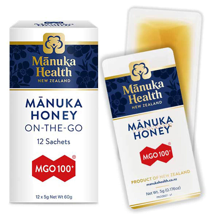 Manuka Health, Manuka honing MGO 100+, 5 g x 12 zakjes KORT GEDATeerd