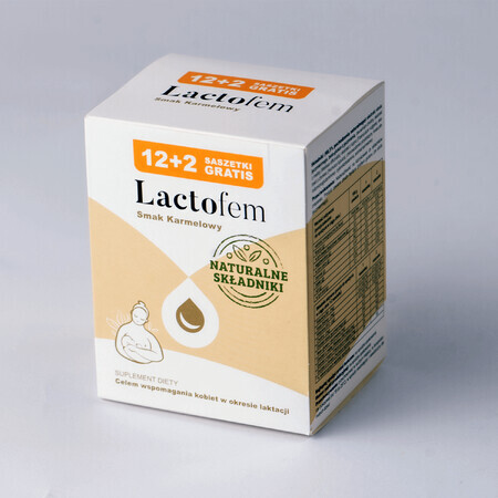 Lactofem, karamelsmaak, 12 sachets +2 sachets gratis VERONTREINIGDE VERPAKKING