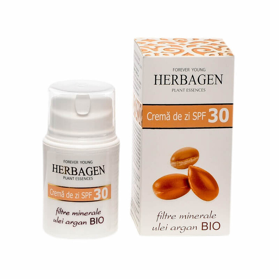 Crema giorno con filtri minerali e olio di argan Bio SPF 30, 50 g, Herbagen