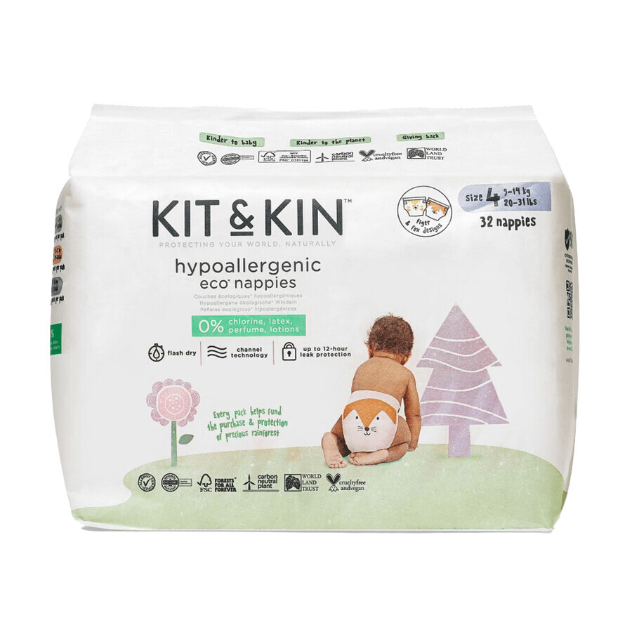 Kit&amp;Kin, pannolini usa e getta biodegradabili, taglia 4 Maxi Plus, 9-14 kg, 32 pz.