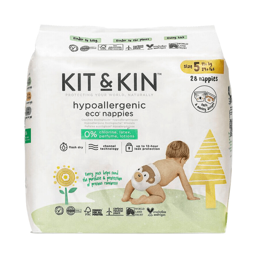 Kit&amp;Kin Biodegradable Disposable Diapers Size 5 Junior 11kg+ 28pc