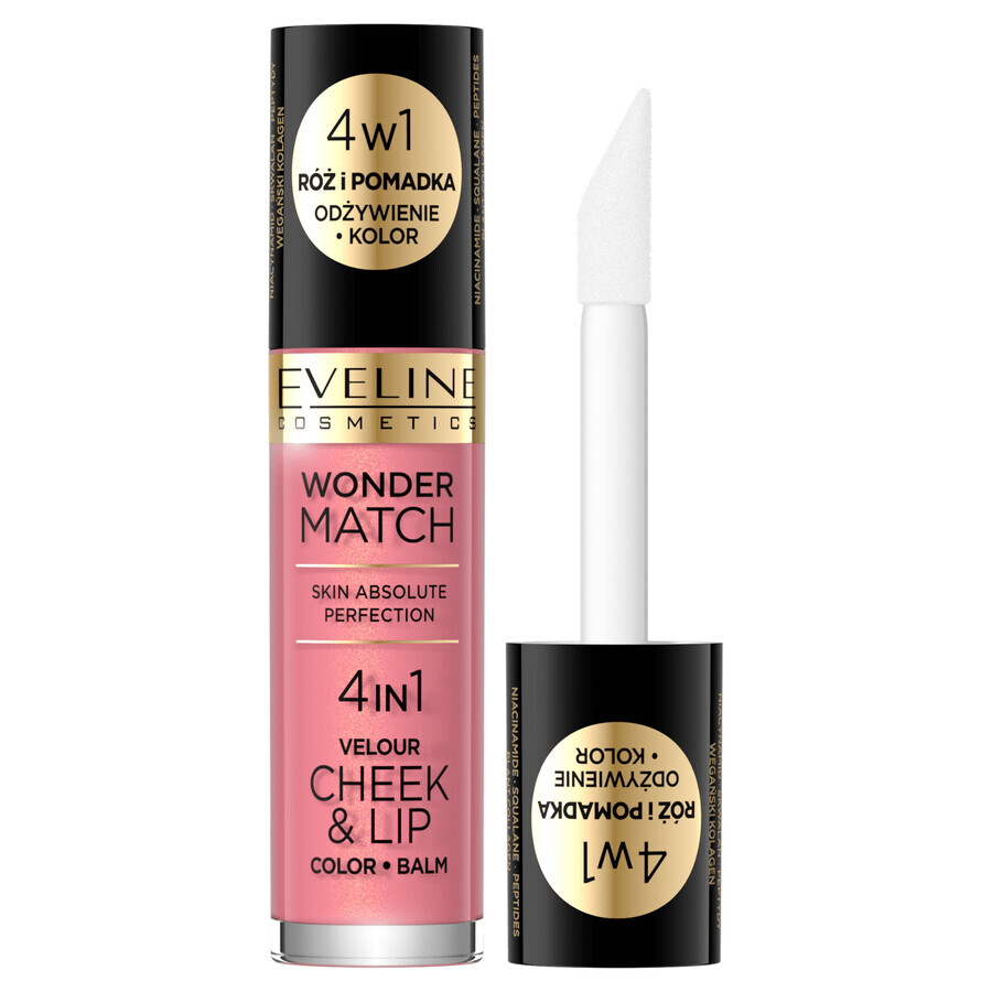 Eveline Cosmetics Wonder Match Velour Cheek&amp;Lip, blush en vloeibare lippenstift, nr. 03, 4,5 ml