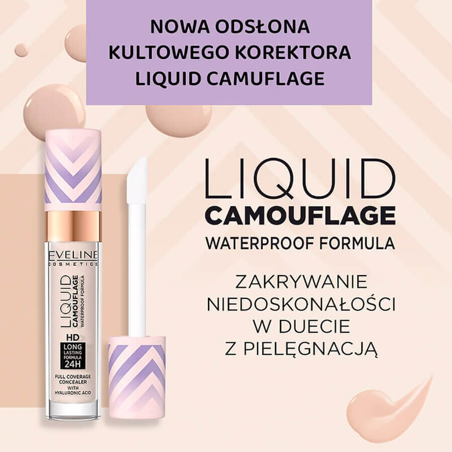 Eveline Cosmetics Liquid Camuflage, correttore waterproof con acido ialuronico, n. 05, sabbia chiara, 7 ml