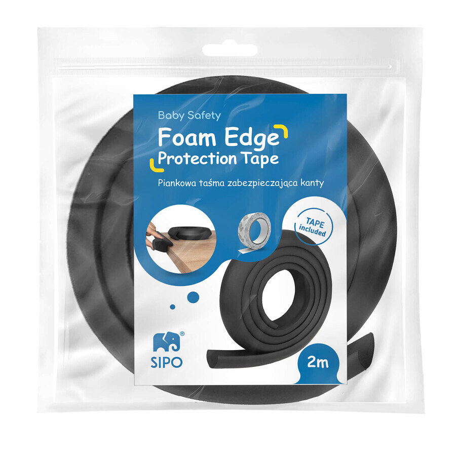 Sipo, foam tape to protect sharp edges, black, 2 meters