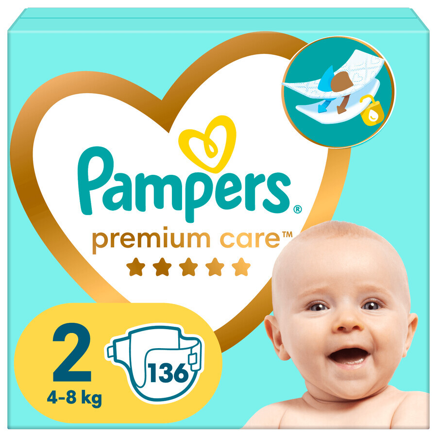 Pampers Premium Care, scutece, mărimea 2, 4-8 kg, 136 buc