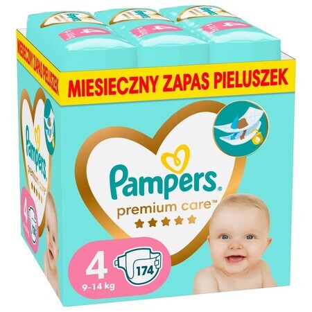 Pampers Premium Care, pañales, talla 4, 9-14 kg, 174 piezas