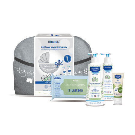 Mustela underwear set, washing gel, 500 ml + body milk, 300 ml + changing cream 75 ml + wet wipes, 60 pieces