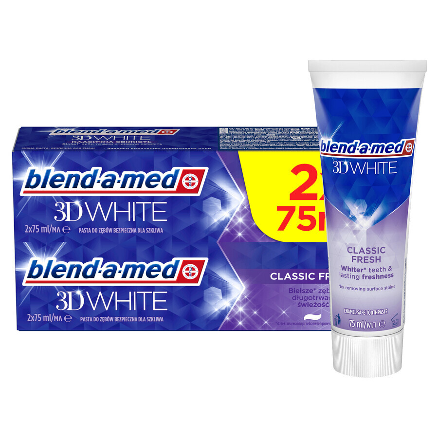 Blend-a-med 3D White, tandpasta, Classic Fresh, 2 x 75 ml