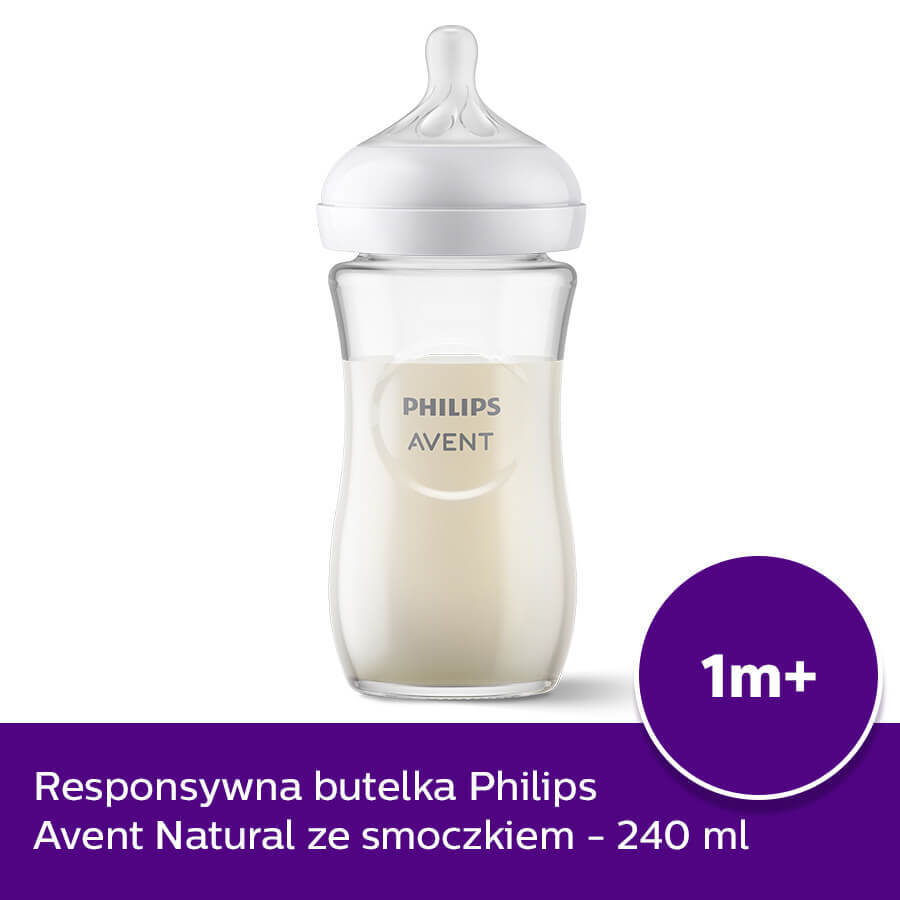 Avent Natural Response, glazen fles met responsieve speen, flow 3, SCY933/01, na 1 maand, 240 ml 