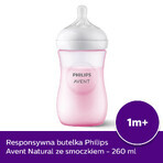 Avent Natural Response, biberon avec tétine réactive, rose, débit 3, SCY903/11, après 1 mois, 260 ml 