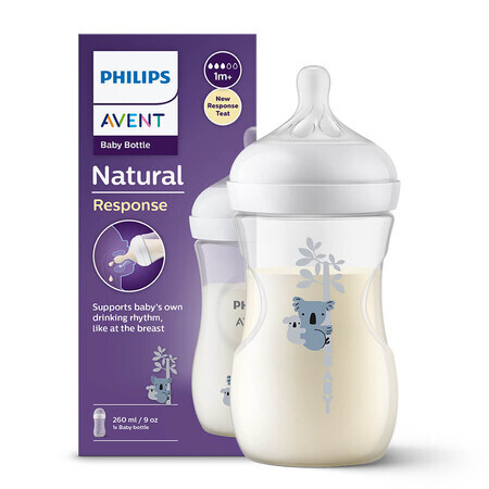 Avent Natural Response, biberon con tettarella reattiva, koala, flusso 3, SCY903/67, dopo 1 mese, 260 ml 