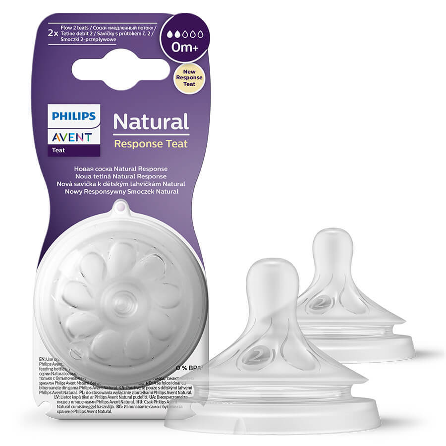 Avent Natural Response, responsieve flessenspeen, flow 2, SCY962/02, vanaf de geboorte, 2 stuks