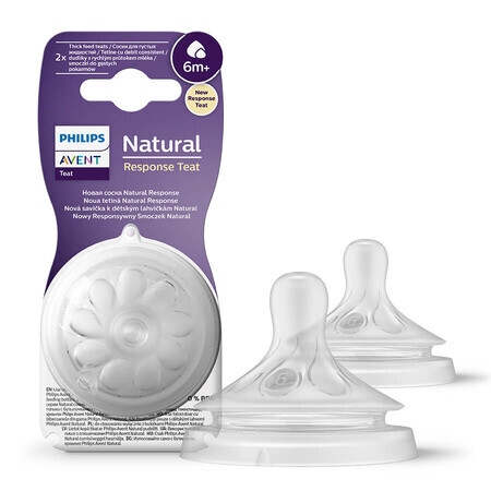 Avent Natural Response, responsieve flessenspeen, voor dikke voeding, SCY966/02, na 6 maanden, 2 stuks