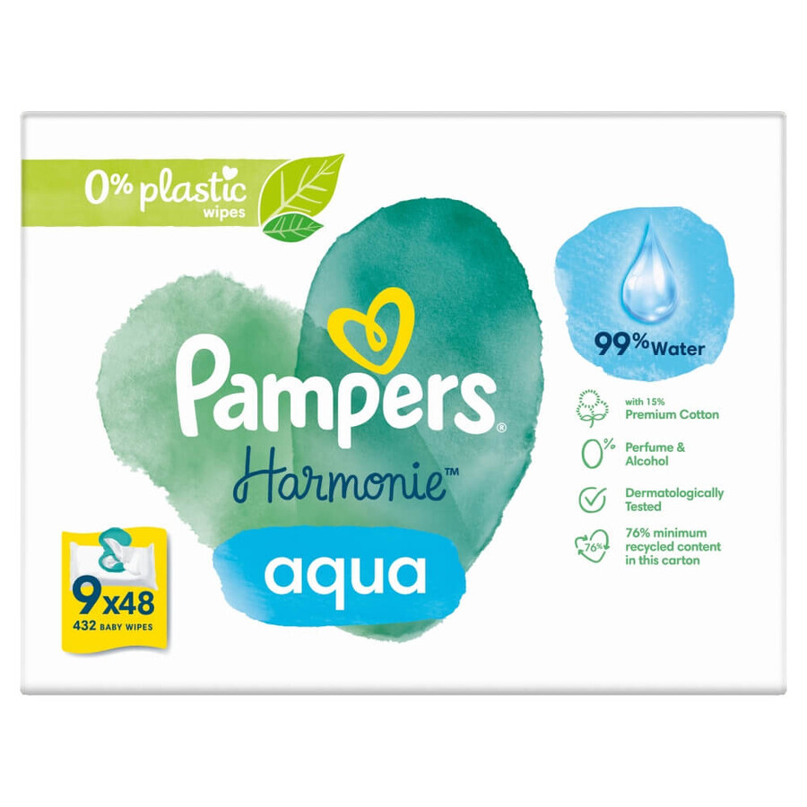 Pampers Harmonie Aqua, vochtige doekjes, 9 x 48 stuks