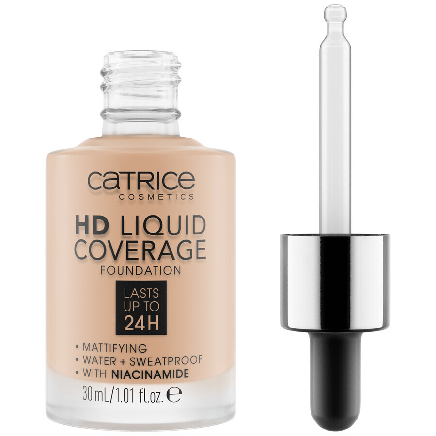 Catrice HD Liquid Coverage Foundation 24H, vloeibare dekking foundation, 030 Sand Beige, 30 ml