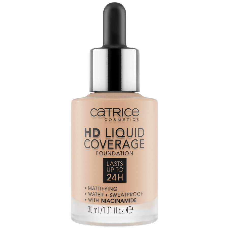 Catrice HD Liquid Coverage Foundation 24H, vloeibare dekking foundation, 030 Sand Beige, 30 ml