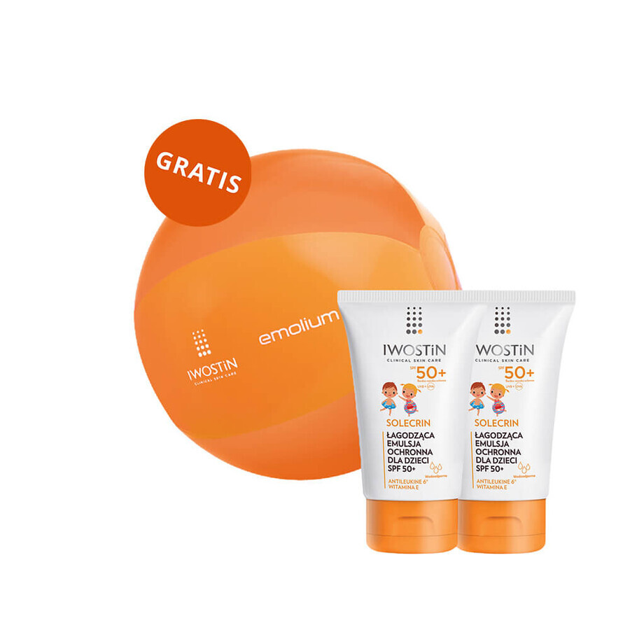 Iwostin Solecrin set, émulsion protectrice légère pour les enfants de plus de 6 mois, SPF 50+, 2 x 100 ml + ballon de plage gratuit