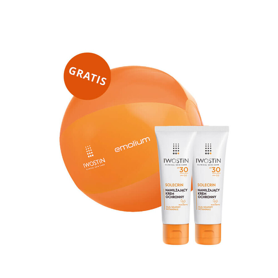 Iwostin Solecrin set, crema protectora hidratante para niños mayores de 6 meses, SPF 30, 2 x 50 ml + pelota de playa gratis