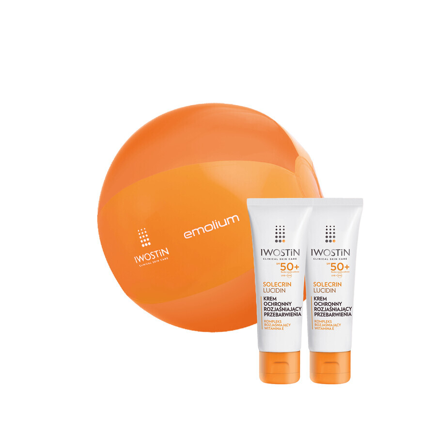 Iwostin Solecrin Lucidin set, beschermende crème verhelderende hyperpigmentatie, SPF 50+, 2 x 50 ml + gratis strandbal