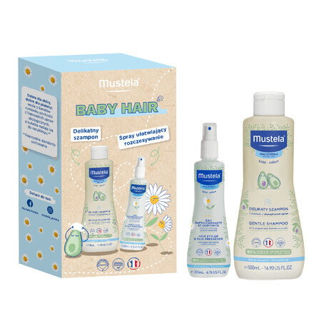 Mustela Baby Hair set, champú suave, 500 ml + spray desenredante refrescante, 200 ml