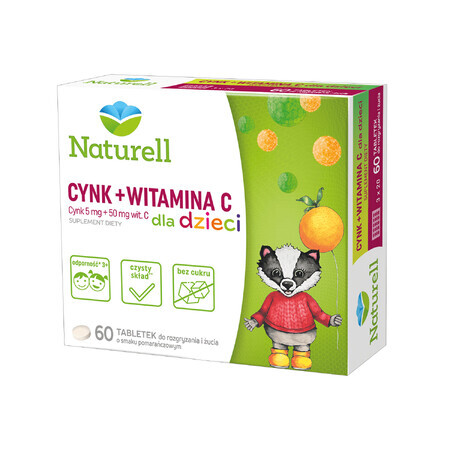 Naturell Zink + Vitamine C voor kinderen, sinaasappelsmaak, 60 kauwtabletten