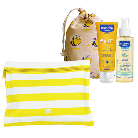 Mustela Sun set, Baby on the go - dry skin, lait solaire, SPF 50, 40 ml + huile de massage, 100 ml + sac cosmétique étanche gratuit