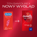 Durex Feel Thin Classic, condooms met meer glijmiddel, dun, 12 stuks