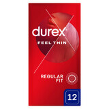 Durex Feel Thin Classic, preservativi con più lubrificante, sottili, 12 pezzi