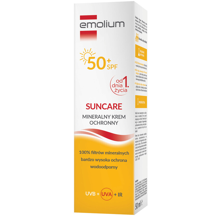 Emolium Suncare, cremă cu protecție minerală pentru copii din prima zi și adulți, SPF 50+, 50 ml + minge de plajă gratuită