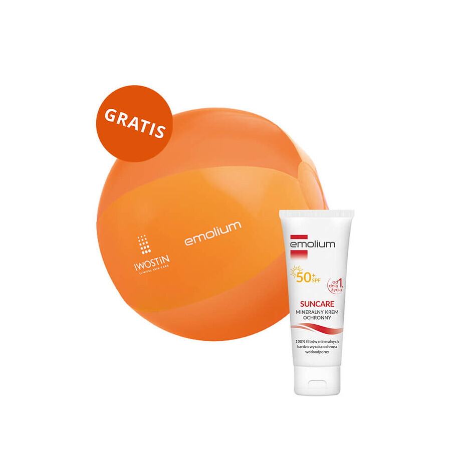 Emolium Suncare, cremă cu protecție minerală pentru copii din prima zi și adulți, SPF 50+, 50 ml + minge de plajă gratuită