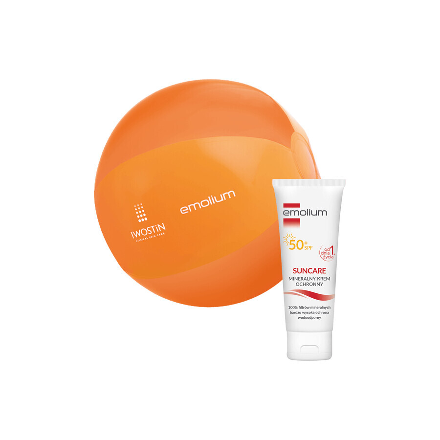 Emolium Suncare, cremă cu protecție minerală pentru copii din prima zi și adulți, SPF 50+, 50 ml + minge de plajă gratuită