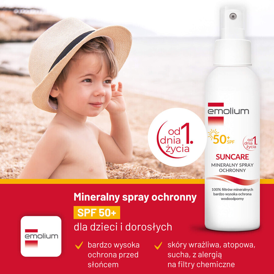 Emolium Suncare, minerale beschermingsspray voor kinderen vanaf dag 1 en volwassenen, SPF 50+, 100 ml + gratis strandbal