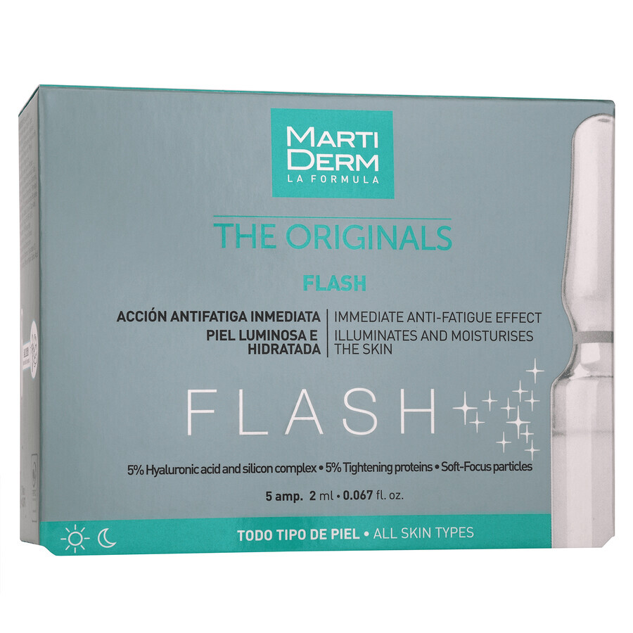 MartiDerm The Originals Flash, suero iluminador con efecto antifatiga, 2 ml x 5 ampollas